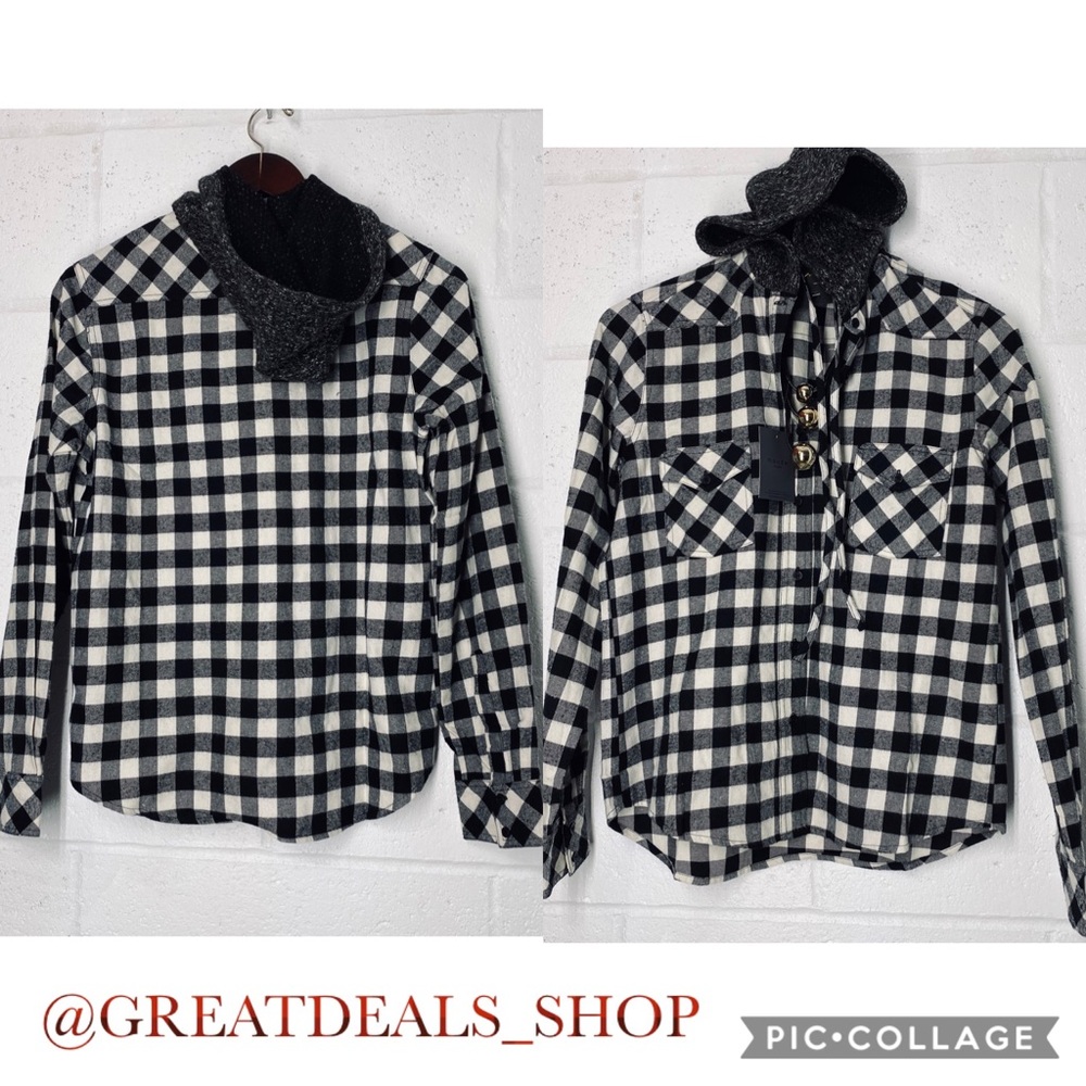 CLOSING MAUDE ANTHRO HOODED PLAID BUTTON SHIRT